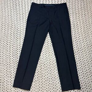 Hugo Boss Mens Modern Fit Wool Pants Size w36 L31 Navy Blue Flat Front Trousers‎